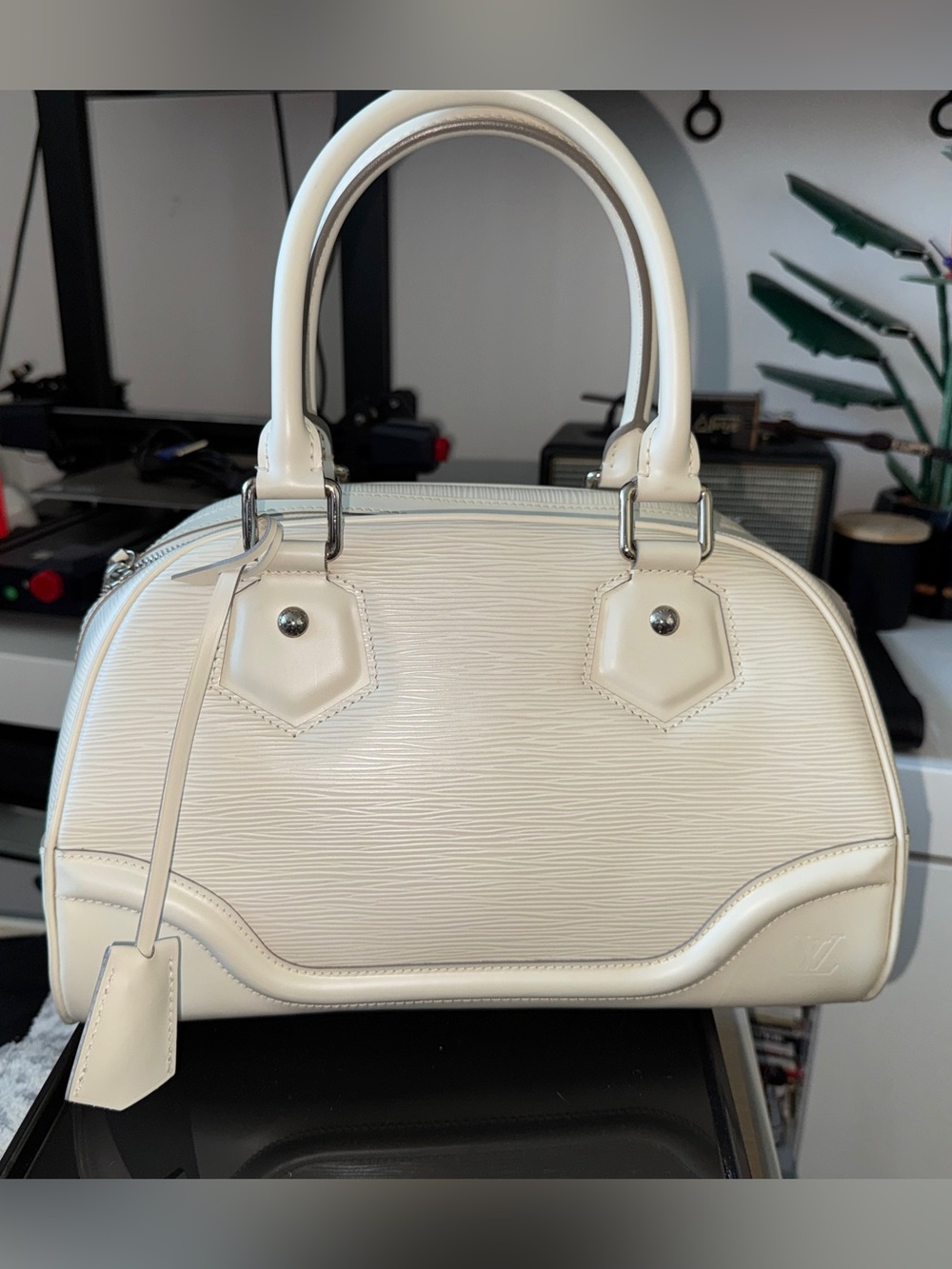 Louis Vuitton Epi Leather Montaigne Bowling PM in white